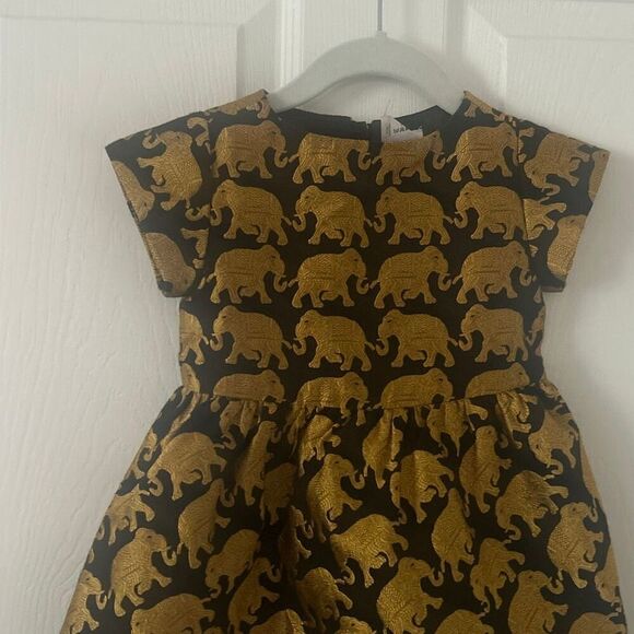 Crewcuts J. Crew Girl’s Sz 2 Festive Party Dress Elephants Gold Black Lined 2015 - Picture 3 of 7